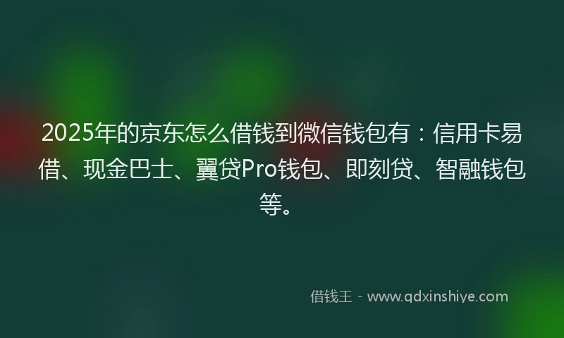 2025年的京东怎么借钱到微信钱包有：信用卡易借、现金巴士、翼贷Pro钱包、即刻贷、智融钱包等。