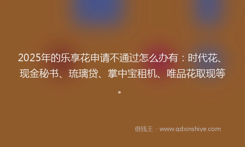 2025年的乐享花申请不通过怎么办有：时代花、现金秘书、琉璃贷、掌中宝租机、唯品花取现等。