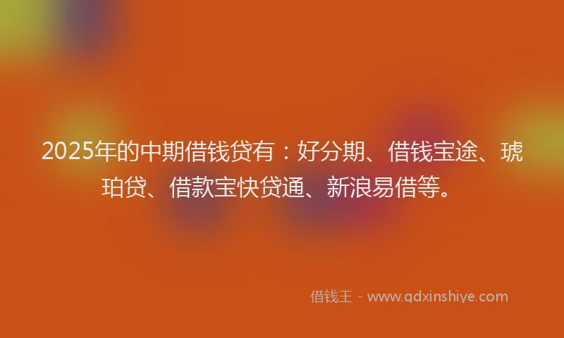 2025年的中期借钱贷有：好分期、借钱宝途、琥珀贷、借款宝快贷通、新浪易借等。