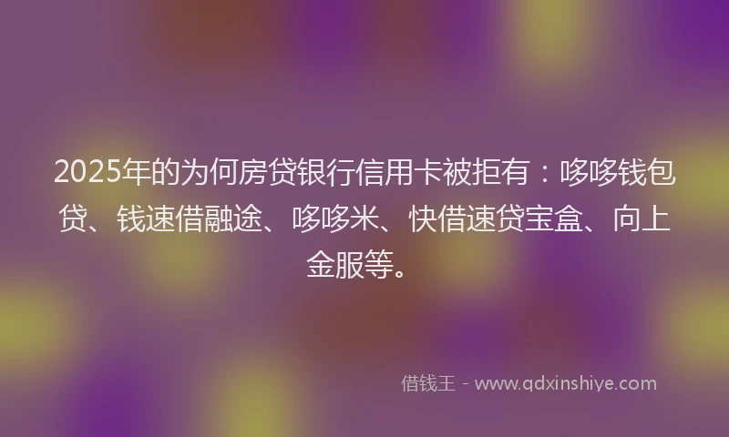 2025年的为何房贷银行信用卡被拒有：哆哆钱包贷、钱速借融途、哆哆米、快借速贷宝盒、向上金服等。
