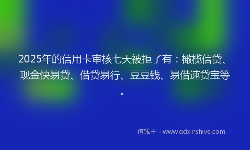 2025年的信用卡审核七天被拒了有：橄榄信贷、现金快易贷、借贷易行、豆豆钱、易借速贷宝等。