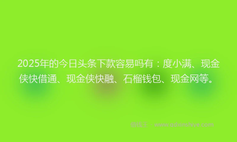 2025年的今日头条下款容易吗有：度小满、现金侠快借通、现金侠快融、石榴钱包、现金网等。