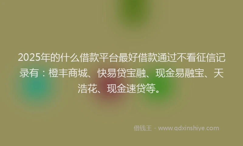 2025年的什么借款平台最好借款通过不看征信记录有：橙丰商城、快易贷宝融、现金易融宝、天浩花、现金速贷等。