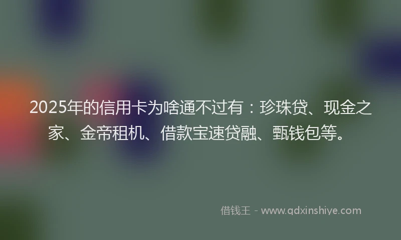 2025年的信用卡为啥通不过有：珍珠贷、现金之家、金帝租机、借款宝速贷融、甄钱包等。