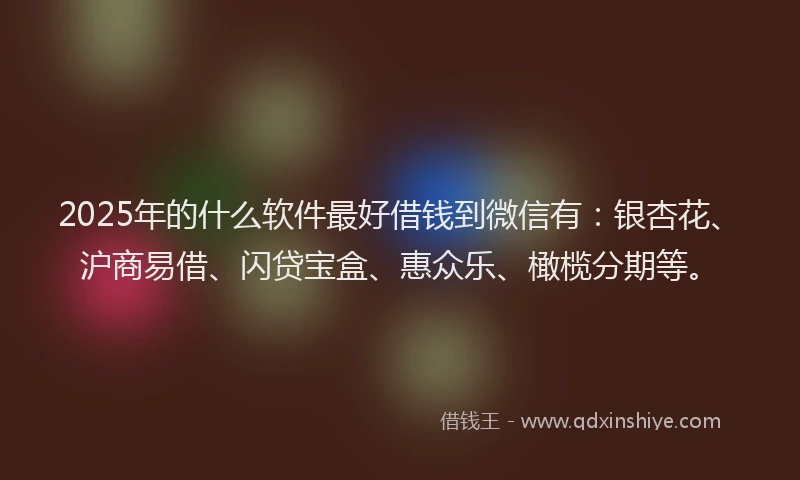 2025年的什么软件最好借钱到微信有：银杏花、沪商易借、闪贷宝盒、惠众乐、橄榄分期等。