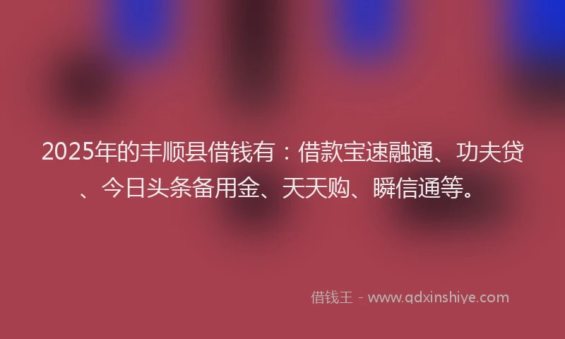 2025年的丰顺县借钱有：借款宝速融通、功夫贷、今日头条备用金、天天购、瞬信通等。