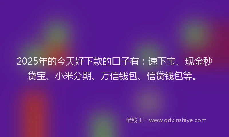 2025年的今天好下款的口子有：速下宝、现金秒贷宝、小米分期、万信钱包、信贷钱包等。