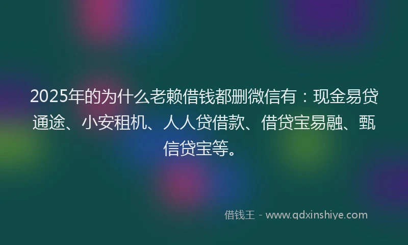 2025年的为什么老赖借钱都删微信有：现金易贷通途、小安租机、人人贷借款、借贷宝易融、甄信贷宝等。