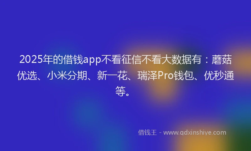 2025年的借钱app不看征信不看大数据有：蘑菇优选、小米分期、新一花、瑞泽Pro钱包、优秒通等。