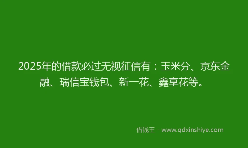 2025年的借款必过无视征信有：玉米分、京东金融、瑞信宝钱包、新一花、鑫享花等。