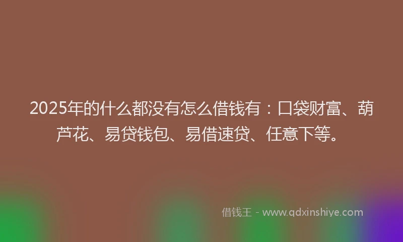 2025年的什么都没有怎么借钱有：口袋财富、葫芦花、易贷钱包、易借速贷、任意下等。