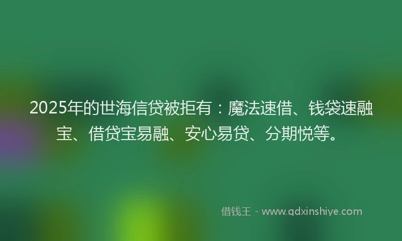 2025年的世海信贷被拒有：魔法速借、钱袋速融宝、借贷宝易融、安心易贷、分期悦等。