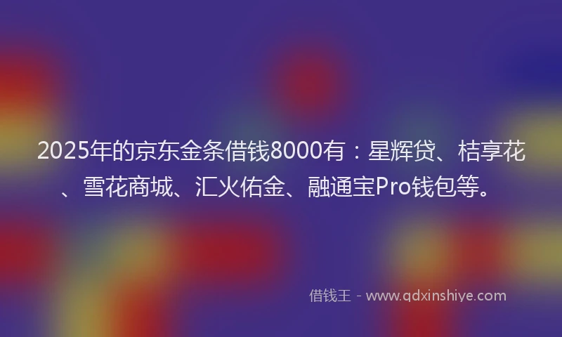 2025年的京东金条借钱8000有：星辉贷、桔享花、雪花商城、汇火佑金、融通宝Pro钱包等。