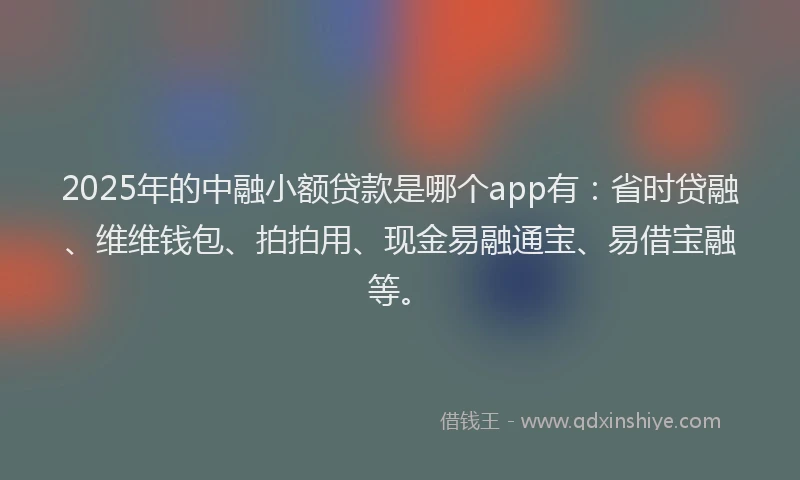2025年的中融小额贷款是哪个app有:省时贷融、维维钱包、拍拍用、现金易融通宝、易借宝融等。