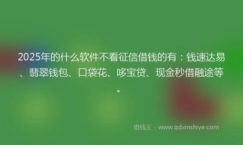 2025年的什么软件不看征信借钱的有：钱速达易、翡翠钱包、口袋花、哆宝贷、现金秒借融途等。