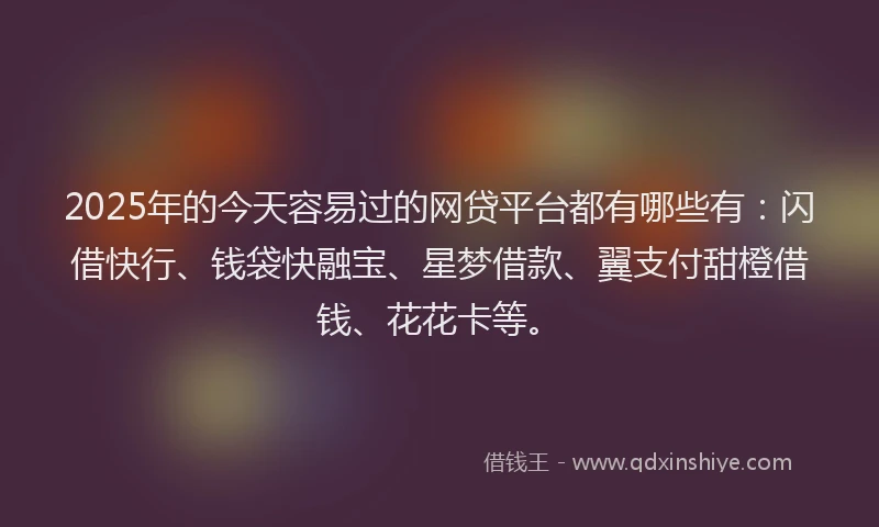 2025年的今天容易过的网贷平台都有哪些有：闪借快行、钱袋快融宝、星梦借款、翼支付甜橙借钱、花花卡等。