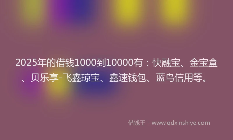 2025年的借钱1000到10000有：快融宝、金宝盒、贝乐享-飞鑫琼宝、鑫速钱包、蓝鸟信用等。