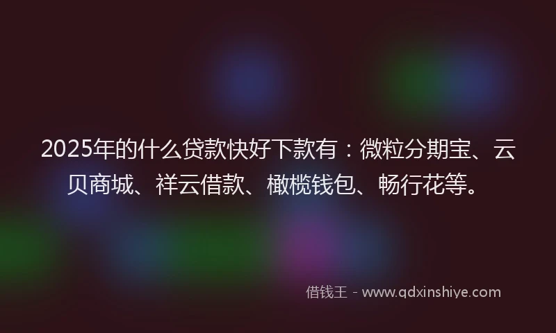 2025年的什么贷款快好下款有：微粒分期宝、云贝商城、祥云借款、橄榄钱包、畅行花等。