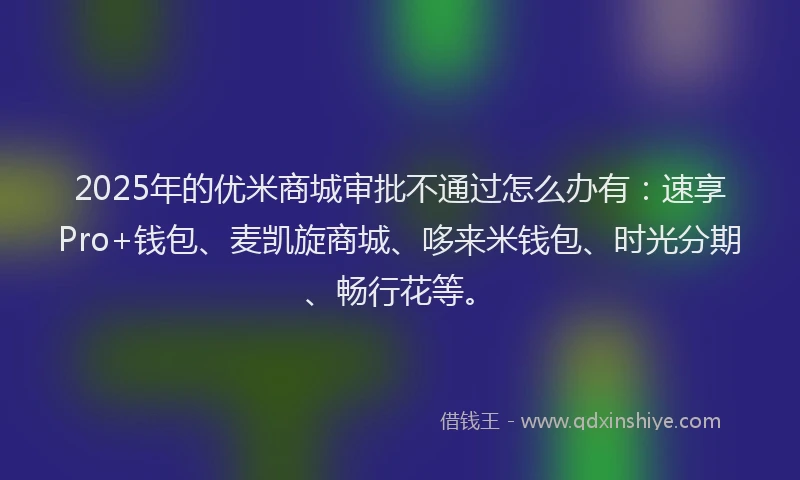 2025年的优米商城审批不通过怎么办有：速享Pro+钱包、麦凯旋商城、哆来米钱包、时光分期、畅行花等。