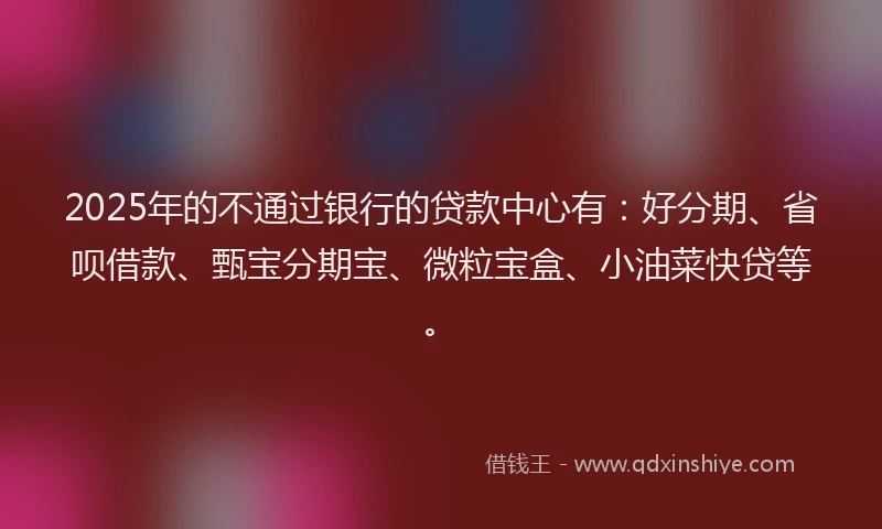 2025年的不通过银行的贷款中心有：好分期、省呗借款、甄宝分期宝、微粒宝盒、小油菜快贷等。
