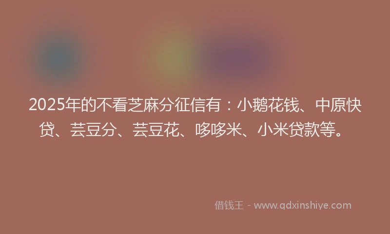 2025年的不看芝麻分征信有：小鹅花钱、中原快贷、芸豆分、芸豆花、哆哆米、小米贷款等。