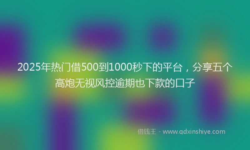 2025年热门借500到1000秒下的平台，分享五个高炮无视风控逾期也下款的口子