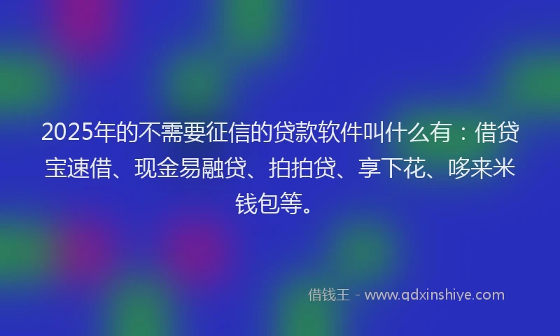 2025年的不需要征信的贷款软件叫什么有：借贷宝速借、现金易融贷、拍拍贷、享下花、哆来米钱包等。