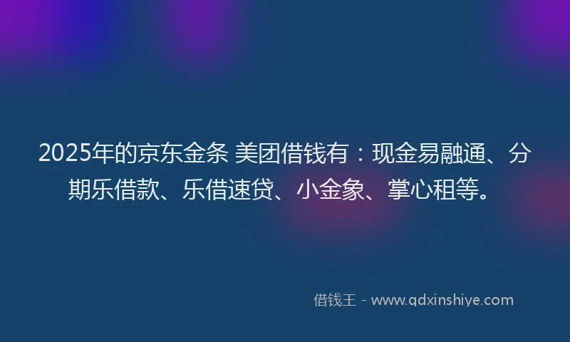 2025年的京东金条 美团借钱有：现金易融通、分期乐借款、乐借速贷、小金象、掌心租等。