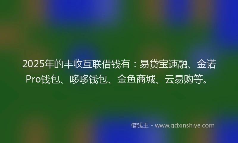 2025年的丰收互联借钱有：易贷宝速融、金诺Pro钱包、哆哆钱包、金鱼商城、云易购等。