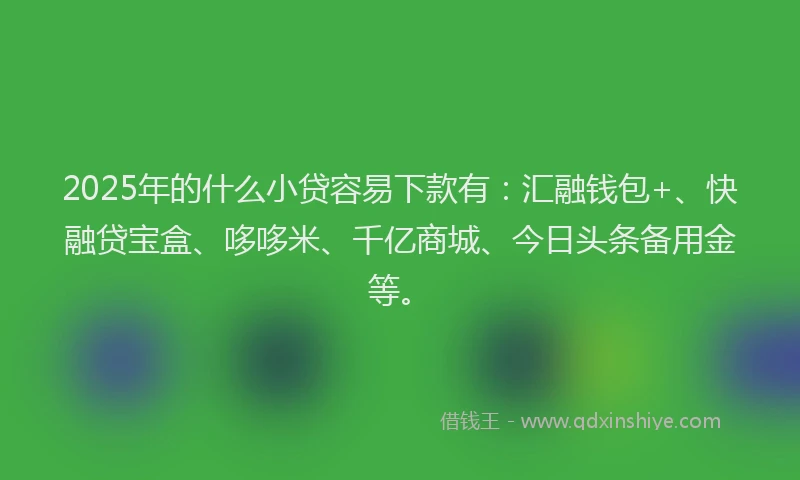 2025年的什么小贷容易下款有：汇融钱包+、快融贷宝盒、哆哆米、千亿商城、今日头条备用金等。