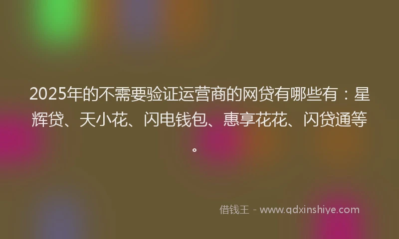 2025年的不需要验证运营商的网贷有哪些有：星辉贷、天小花、闪电钱包、惠享花花、闪贷通等。