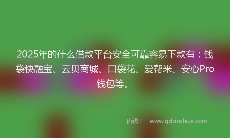 2025年的什么借款平台安全可靠容易下款有：钱袋快融宝、云贝商城、口袋花、爱帮米、安心Pro钱包等。