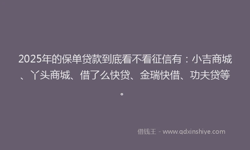 2025年的保单贷款到底看不看征信有：小吉商城、丫头商城、借了么快贷、金瑞快借、功夫贷等。