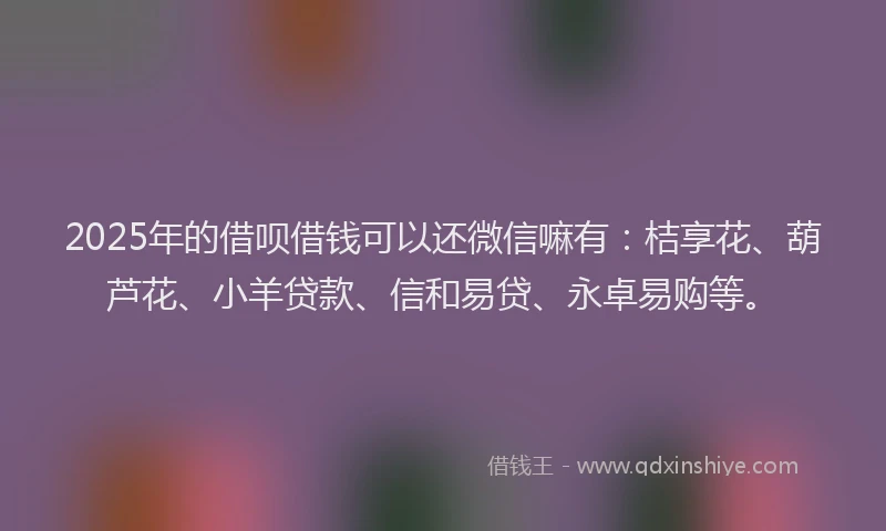 2025年的借呗借钱可以还微信嘛有：桔享花、葫芦花、小羊贷款、信和易贷、永卓易购等。