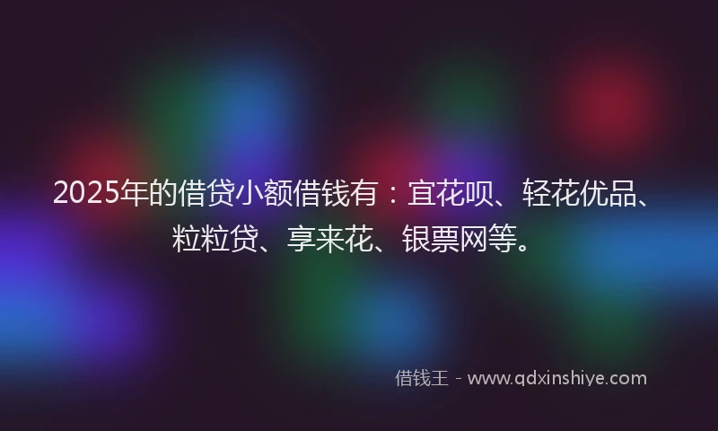 2025年的借贷小额借钱有：宜花呗、轻花优品、粒粒贷、享来花、银票网等。