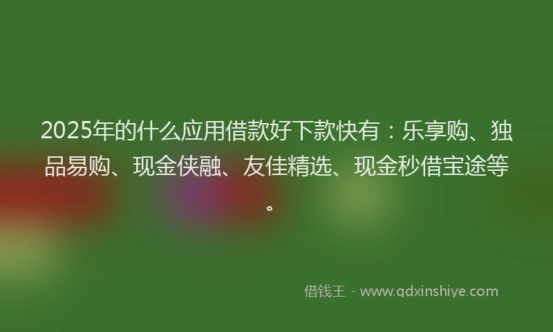 2025年的什么应用借款好下款快有：乐享购、独品易购、现金侠融、友佳精选、现金秒借宝途等。