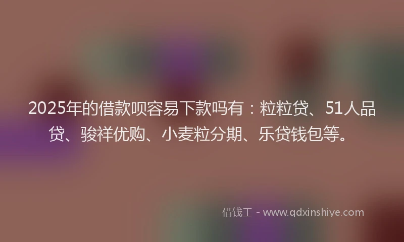 2025年的借款呗容易下款吗有：粒粒贷、51人品贷、骏祥优购、小麦粒分期、乐贷钱包等。