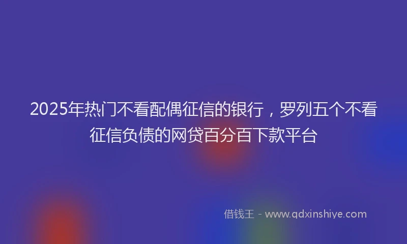 2025年热门不看配偶征信的银行，罗列五个不看征信负债的网贷百分百下款平台
