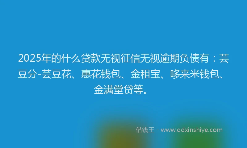 2025年的什么贷款无视征信无视逾期负债有：芸豆分-芸豆花、惠花钱包、金租宝、哆来米钱包、金满堂贷等。
