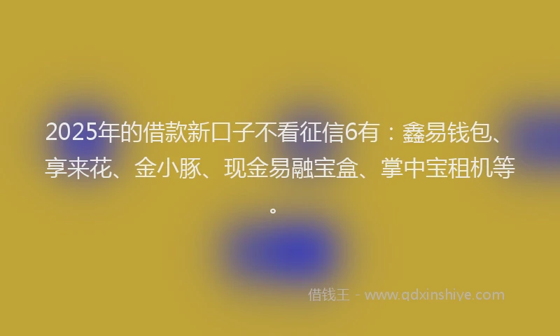 2025年的借款新口子不看征信6有：鑫易钱包、享来花、金小豚、现金易融宝盒、掌中宝租机等。