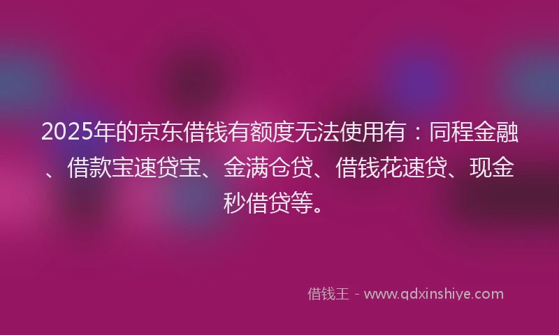 2025年的京东借钱有额度无法使用有：同程金融、借款宝速贷宝、金满仓贷、借钱花速贷、现金秒借贷等。