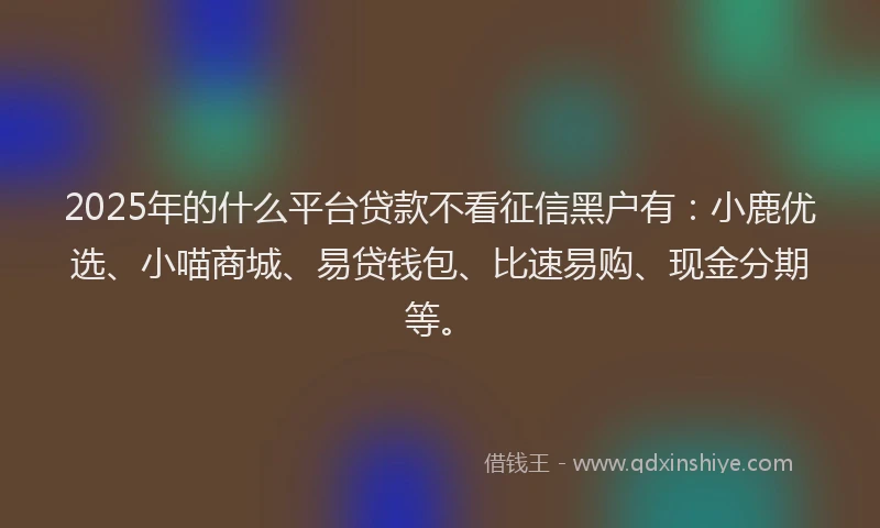 2025年的什么平台贷款不看征信黑户有：小鹿优选、小喵商城、易贷钱包、比速易购、现金分期等。