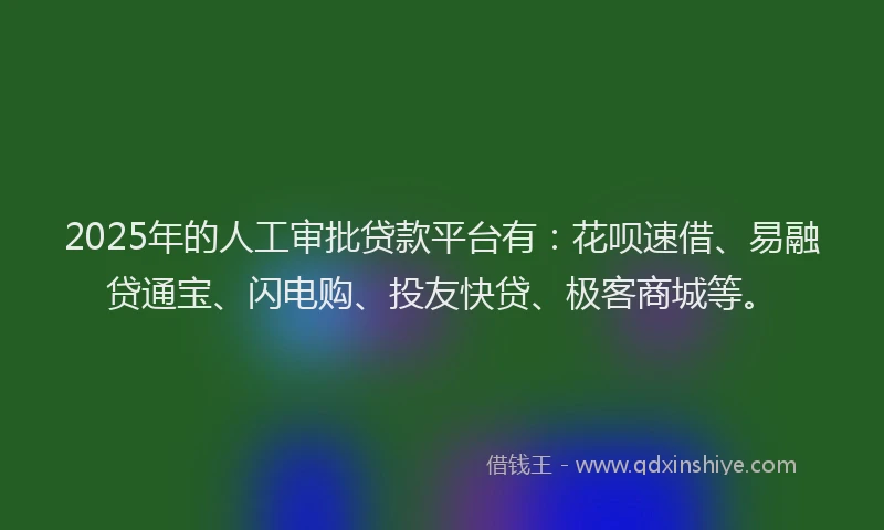 2025年的人工审批贷款平台有：花呗速借、易融贷通宝、闪电购、投友快贷、极客商城等。