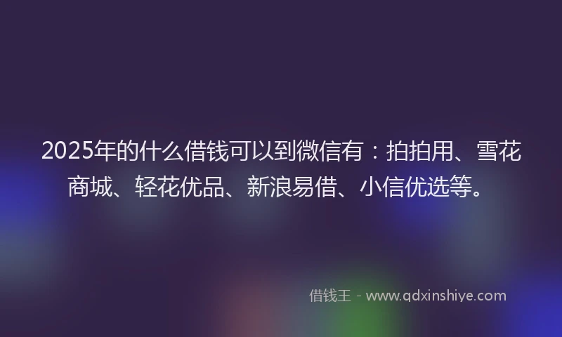 2025年的什么借钱可以到微信有：拍拍用、雪花商城、轻花优品、新浪易借、小信优选等。