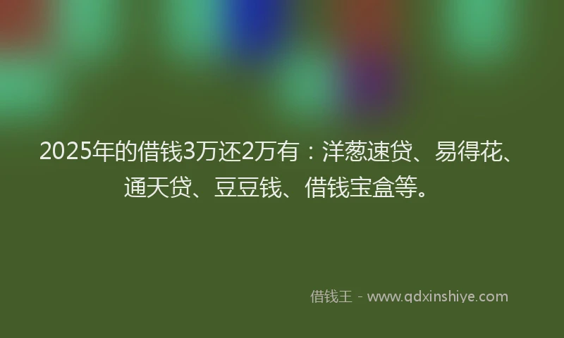 2025年的借钱3万还2万有：洋葱速贷、易得花、通天贷、豆豆钱、借钱宝盒等。