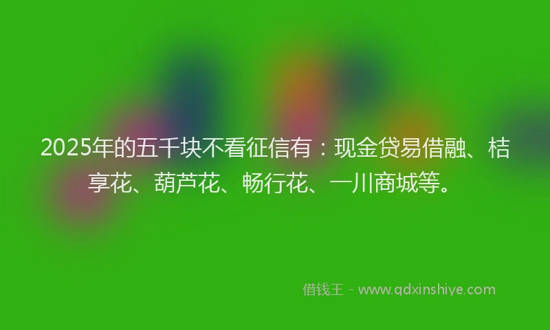 2025年的五千块不看征信有：现金贷易借融、桔享花、葫芦花、畅行花、一川商城等。