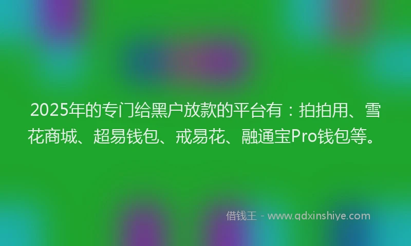 2025年的专门给黑户放款的平台有：拍拍用、雪花商城、超易钱包、戒易花、融通宝Pro钱包等。