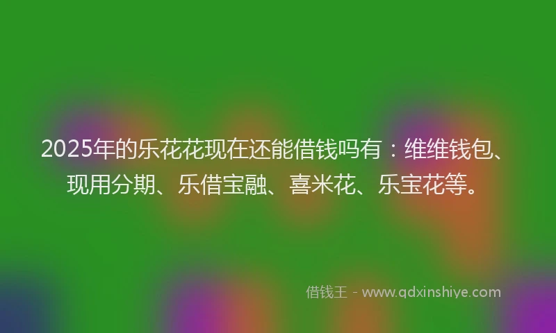2025年的乐花花现在还能借钱吗有：维维钱包、现用分期、乐借宝融、喜米花、乐宝花等。