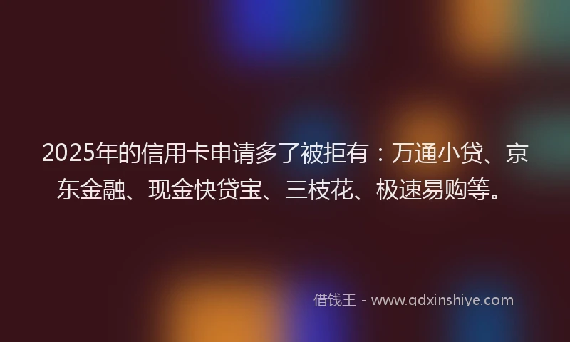 2025年的信用卡申请多了被拒有：万通小贷、京东金融、现金快贷宝、三枝花、极速易购等。