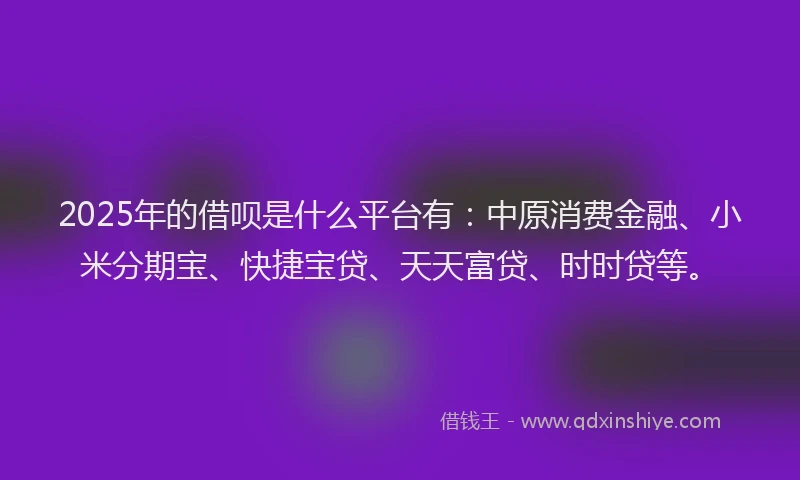 2025年的借呗是什么平台有：中原消费金融、小米分期宝、快捷宝贷、天天富贷、时时贷等。